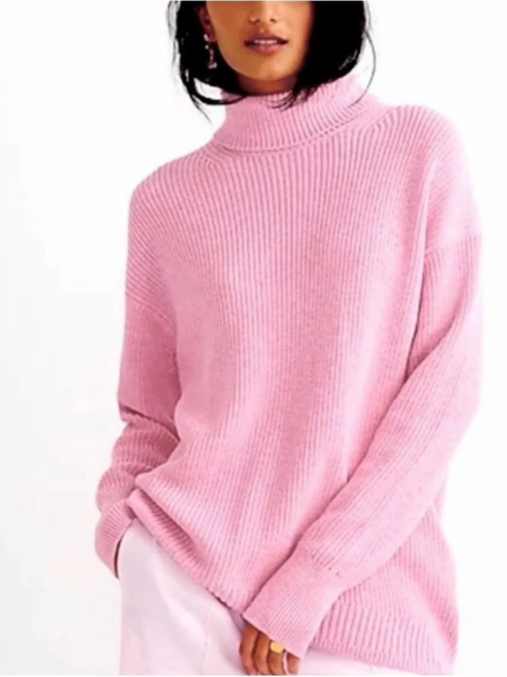 Cotton cashmere Knit Pink Turtleneck Sweater